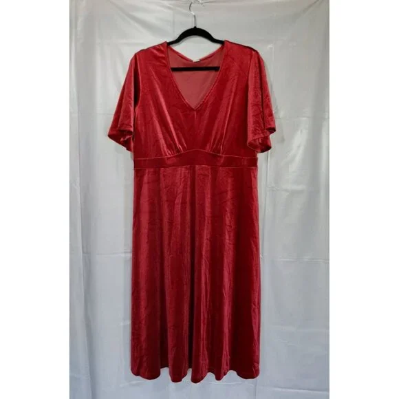 Old Navy | Dresses | Old Navy Short Sleeve Velvet Fit Flare Midi Dress Xl  Wine Red Holiday | Poshmark
